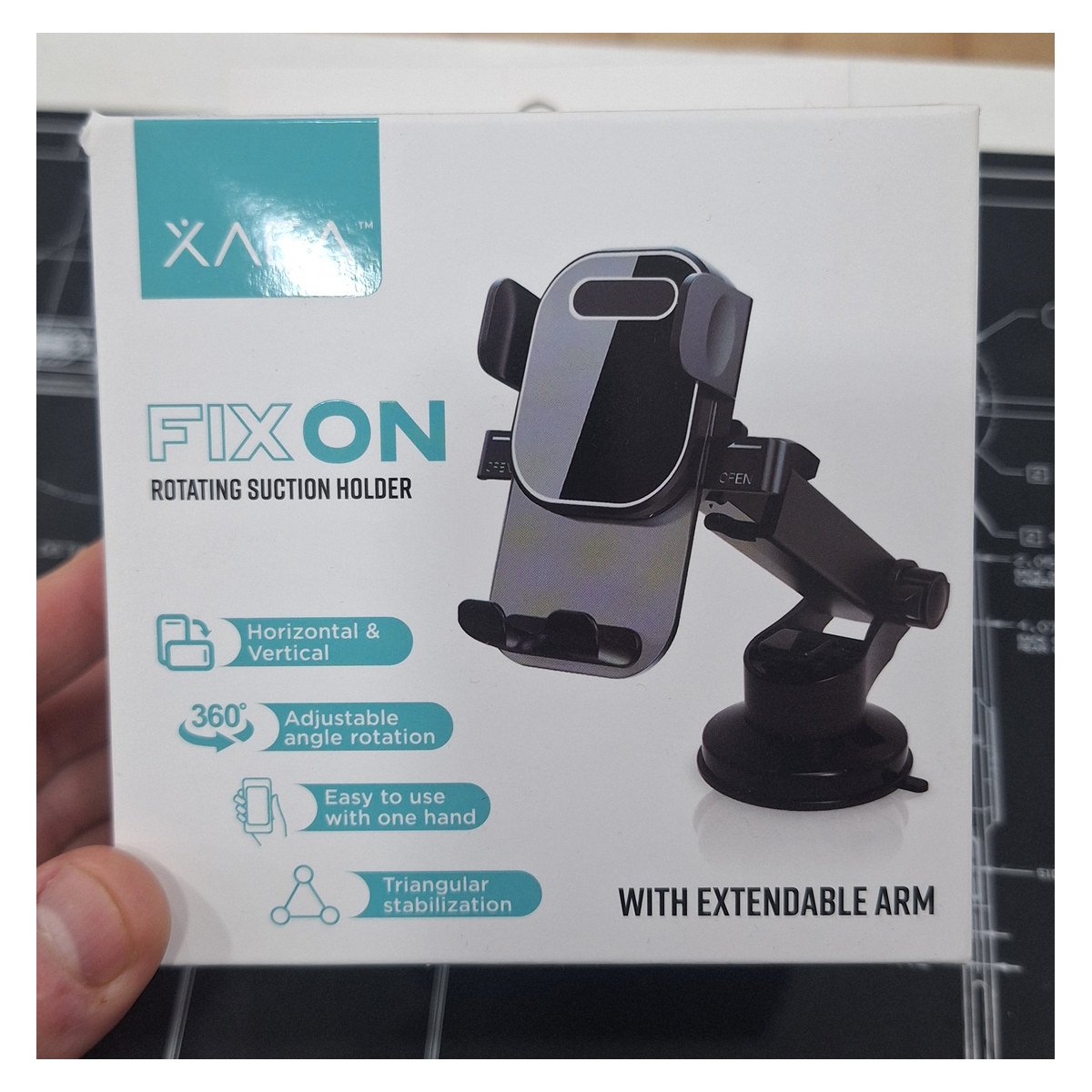 HOLDER SUCCION GIRATORIO CON BRAZO EXTENSIBLE MODX-059 FIX ON – XAEA – NEGRO