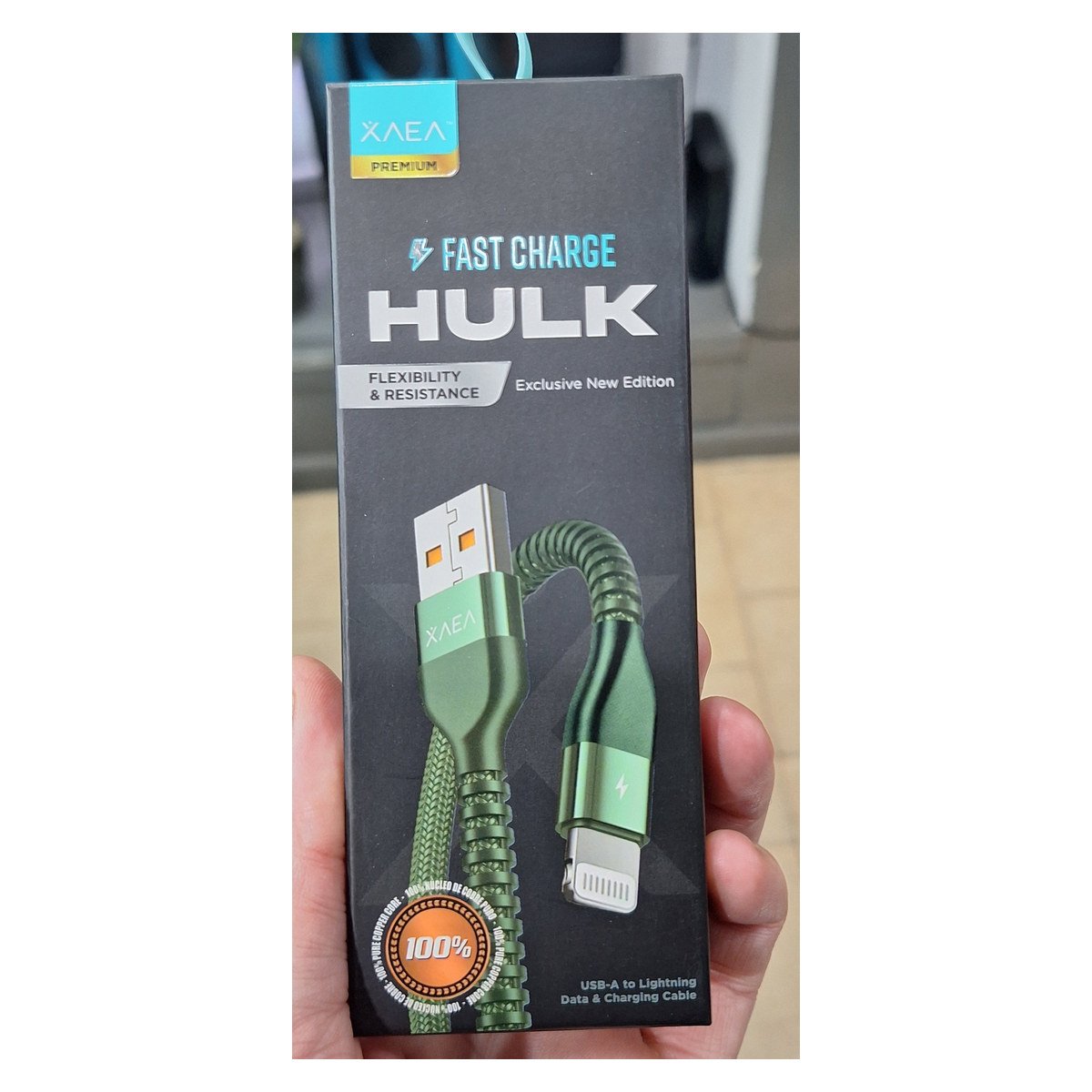 CABLE USB A LIGHTNING ONLY XAEA HULK NEGRO Y VERDE MOD 2080